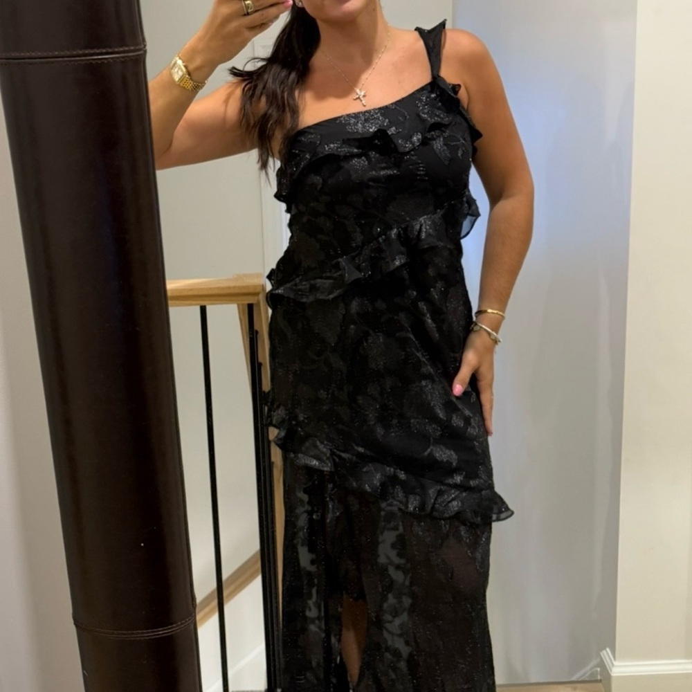 ASTR the label black Andrea ruffle dress NEW